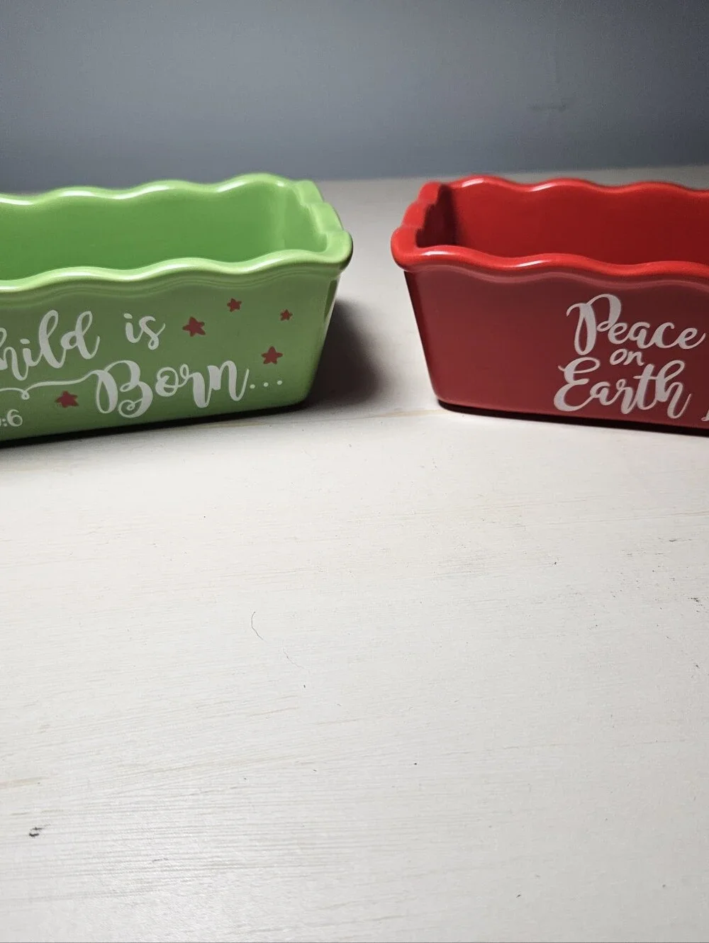 Christmas Mini Loaf Pans Set of 2 Red & Green Holiday Stoneware